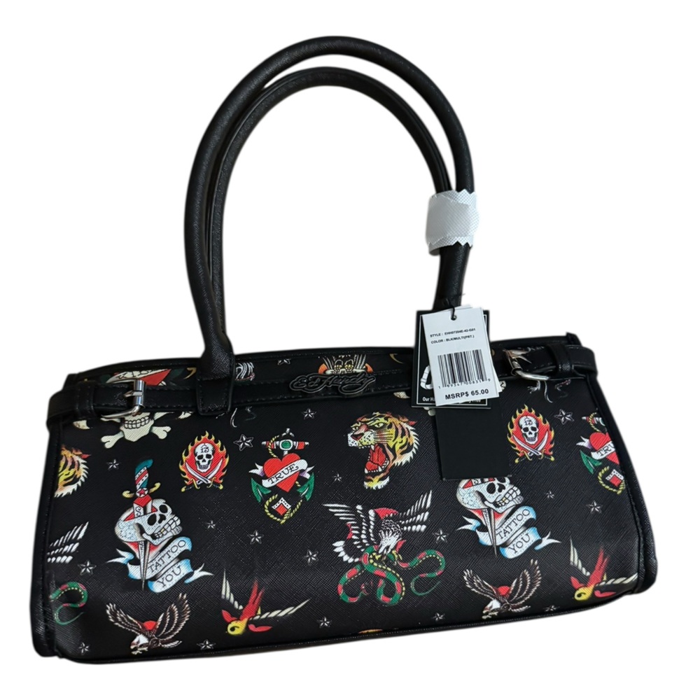 Ed Hardy Black Tattoo Print Handbag